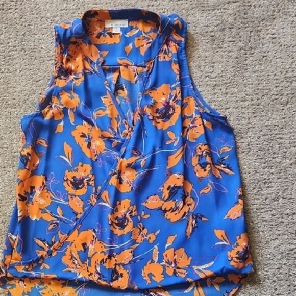 Unbranded Tops - Floral Sleeveless Top Blue Orange Small Blouse Womens Hi Low Shirt ALLISON JOY